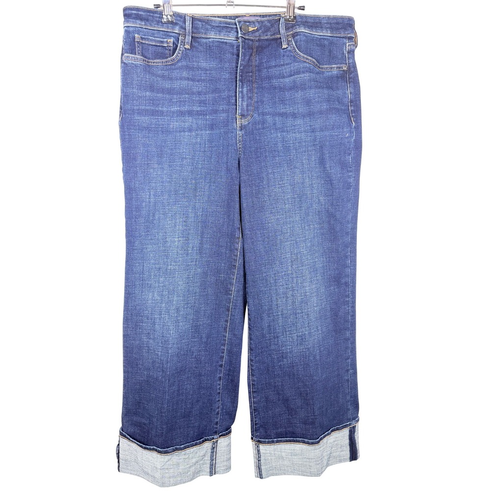 NYDJ Teresa Wide Leg Jeans Night Skies Blue Lift Tuck Cuffed Denim Womens 14